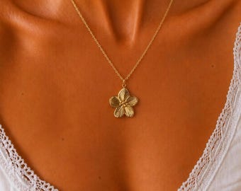 Collier fleur en or - Plaqué or PVD 18 carats - Pendentif floral minimaliste - Bijoux raffinés