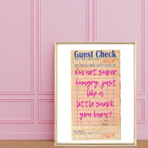 Guest Check Print | Guest Check Wall Art, Digital Download, Pink Guest Check