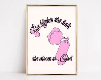 The higher the hair, the closer to God | Dolly Parton print, Digital download, Pink wall decor, Pink wall print, The higher the hair