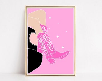 Cowgirl print / western, cowgirl, cowgirl wall art, impresión mural, estampados de tendencia, estampado occidental, decoración de pared rosa, descarga digital