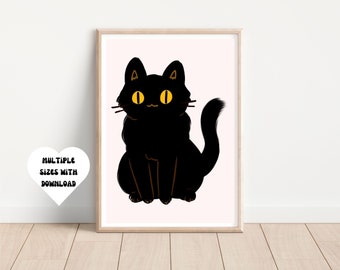 Black Cat - Halloween Art - Digital Download - Halloween Prints - Spooky- Downloadable Print - Trendy Print - Wall Art Print - Witch Print