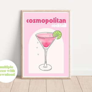 Cosmopolitan | Cosmopolitan Print, Cocktail Print, Colorful Cocktail wall art, digital download