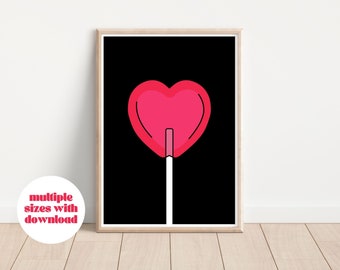Heart lollipop print | Lollipop Print, Digital download, Heart Lollipop, Trendy wall print, Trendy decor, Wall print, Colorful wall art