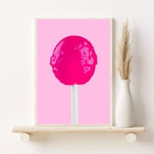 Pink lollipop, Lollipop Print, Maximalist decor, Trendy wall art, Funky Home Decor, Hot Pink, Lollipop, Candy Print,