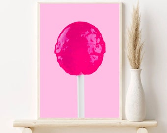 Pink lollipop, Lollipop Print, Maximalist decor, Trendy wall art, Funky Home Decor, Hot Pink, Lollipop, Candy Print,