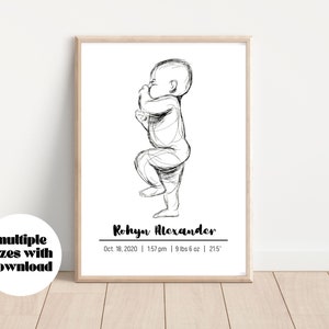 Benutzerdefinierte Geburtsposter, Neugeborene Baby, personalisierte Geburtsdetails, Baby Wandkunst, Linie Baby Skizze, Baby Druck, Baby Poster