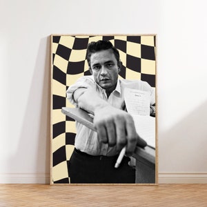 Johnny Cash print | Johnny Cash, Checkered art, Altered art, Checkered Wall decor, Digital download