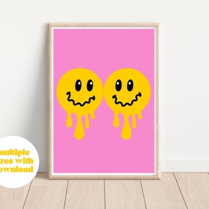 Melty smiley face | Smiley face print, Digital download, Retro smiley, smiley wall decor, Trendy wall art