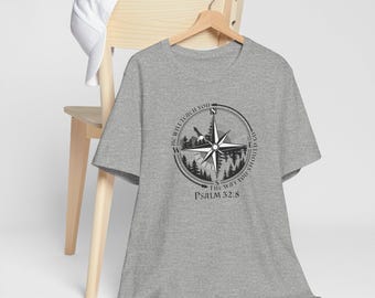 Christian Compass Tee | Psalm 32:8 Faith Shirt | Airlume Cotton Unisex