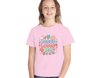 Jesus Loves Me Girl Youth Tee | Pastel Christian Kids Shirt | Garment-Dyed Cotton