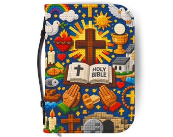 Lego Style Bible Cover, Colorful Brick Building Christian Bible Case, Sunday School Gift, Bible Protector for Kids and Youth
