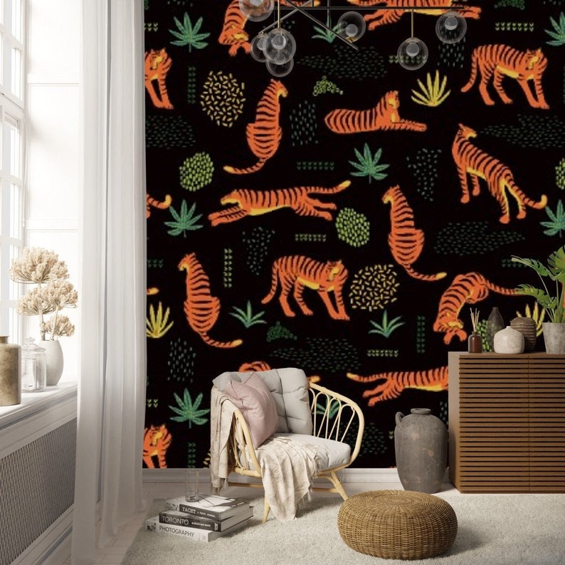 Dark Botanical Bold Tropical Tiger Peel and Stick Removable Etsy