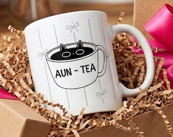 Aun-tea Mug | Auntie Gift | Funny Cat Tea Cup | Cat Lover Coffee Mug | New Auntie Gift | Minimalist Aunt Present | Pregnancy Reveal