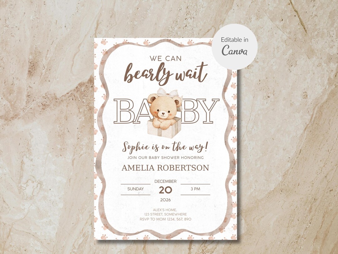 We Can Bearly Wait Baby Shower Invitation | Neutral Teddy Bear Theme ...