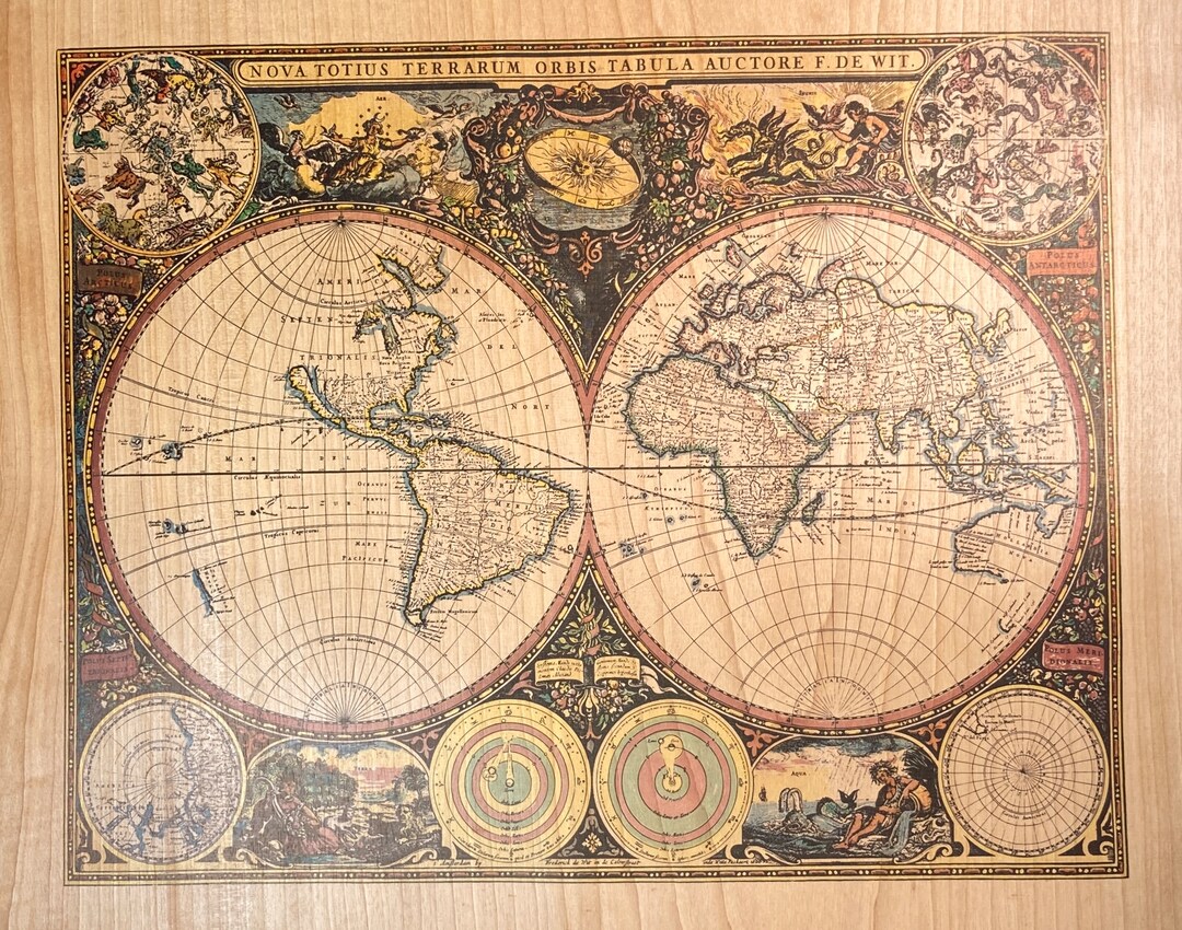 Carte Du Monde Vintage Imprim e Sur Placage Etsy France