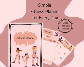 Digital Fitness Planner, Journal, Tracker, Workout, Health, Weight Loss, Meal Planner, Printable, Simple, cute, Digital Download, PDF, new