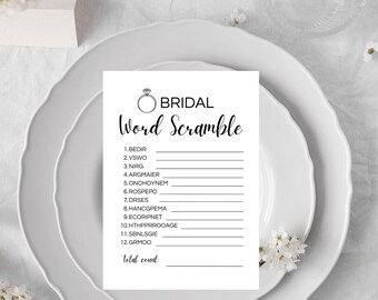 Bruidsdouche bruiloft woord Scramble-afdrukbare bruids douche spel-Party Games-zwart-wit douche activiteit-douche activiteit-Word ScrambleGame