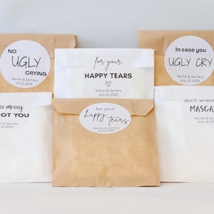 Personalized Wedding Tissue Packs-Wedding Tissues-Tissue Packs-Wedding Favors-For Your Happy Tears-Wedding Favor Bags-Personalized Stickers