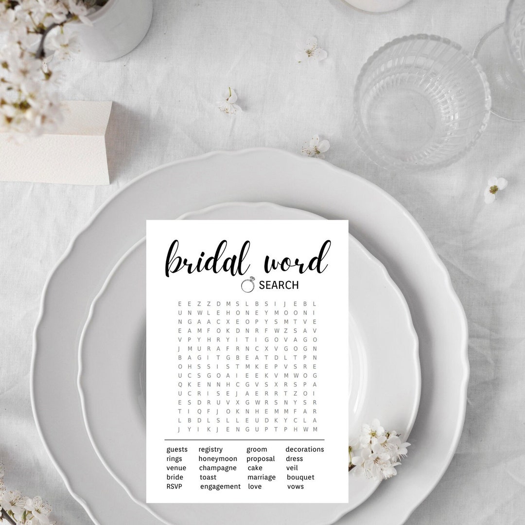 Wedding Bridal Word Search-printable Wedding Bridal Game-party Games ...