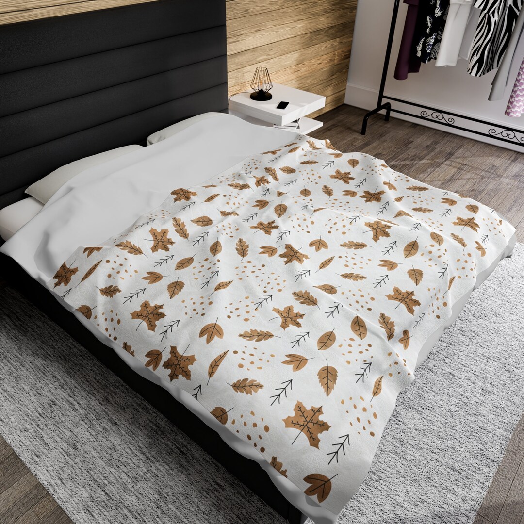 Luxurious Fall Leaf Pattern Plush Blanket Etsy