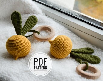 Turnip baby rattle easy crochet pattern, mustard baby turnips for newborn, crochet autumn decoration