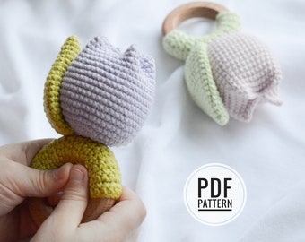 Amigurumi crochet pattern flower baby rattle, rattle tulip easy crochet pattern PDF