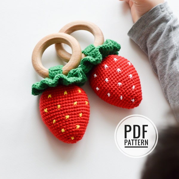 Strawberry rattle only crochet pattern, easy digital instruction PDF