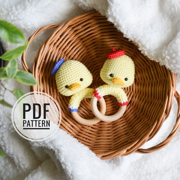 CROCHET PATTERN duck rattle amigurumi PDF, Easter baby gift, crochet toy for baby mobile