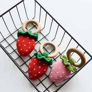 Strawberry Crochet Rattle, Cute Amigurumi Fruit, Baby Box Strawberry ...