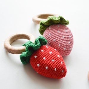 Strawberry Crochet Rattle, Cute Amigurumi Fruit, Baby Box Strawberry ...