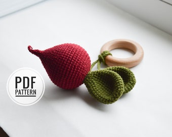 Beetroot rattle easy crochet pattern, crochet beetroot instruction PDF for amigurumi lover