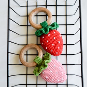 Strawberry Crochet Rattle, Cute Amigurumi Fruit, Baby Box Strawberry ...
