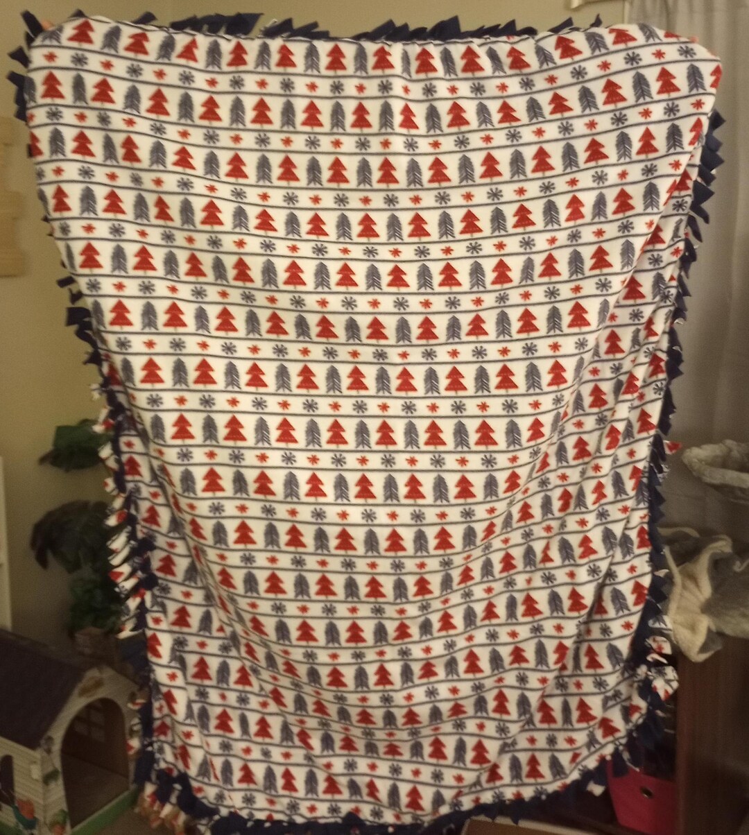Christmas Tree on Navy Print Blizzard Fleece Handmade Tie Blanket Etsy