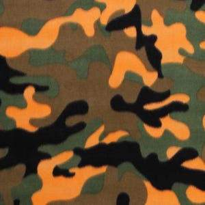 Orange green camo print handmade fleece tie blanket