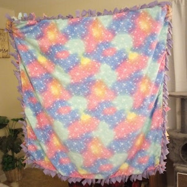 Cotton candy sky print anti pill fleece handmade tie blanket