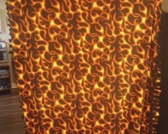 Flames print handmade fleece tie blanket