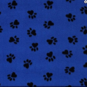 Paw prints on blue print handmade fleece tie blanket