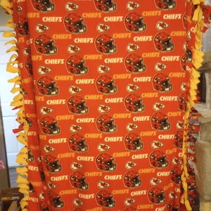 Kansas City Chiefs print handmade fleece tie blanket