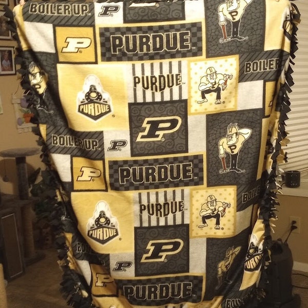 Purdue University Boilermakers print handmade fleece tie blanket