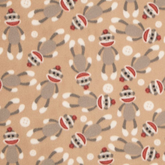 Sock monkey print anti pill fleece handmade tie blanket