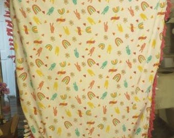 Girl power white rainbows print anti pill fleece handmade tie blanket