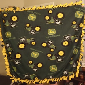 John Deere green print handmade fleece tie blanket