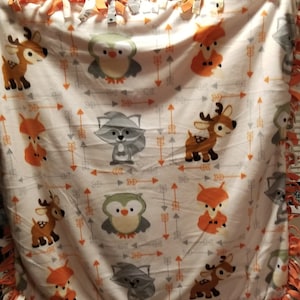 Forest friends print anti pill fleece handmade tie blanket