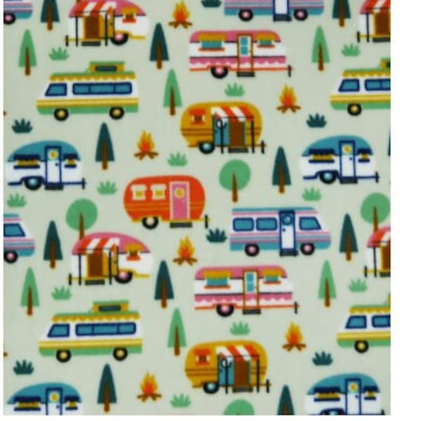 Happy camper print handmade fleece tie blanket