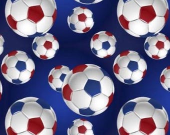 Manta de forro polar hecha a mano con estampado de balones de fútbol azul marino