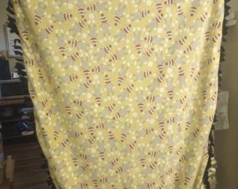 Sock monkey print anti pill fleece handmade tie blanket