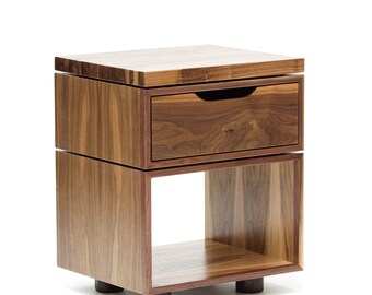 Set of 2 Minimalist Walnut Nightstands • Nightstands With Drawer And Shelf