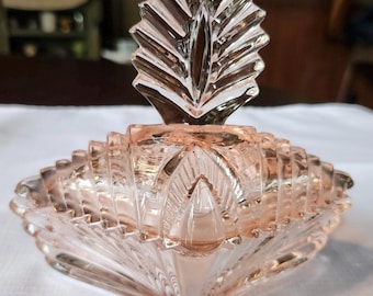 New Martinsville Glass Co. Pink Depression Glass Powder Jar or Vanity Dish