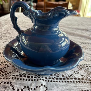 Vintage McCoy Small Blue Pitcher with Basin