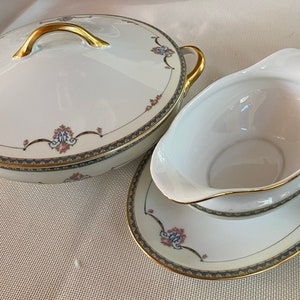 Antique Noritake “Laureate” Round Covered Dish and Gravy Boat